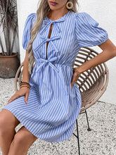 Perfee Tied Striped Short Sleeve Mini Dress OutfitFlow